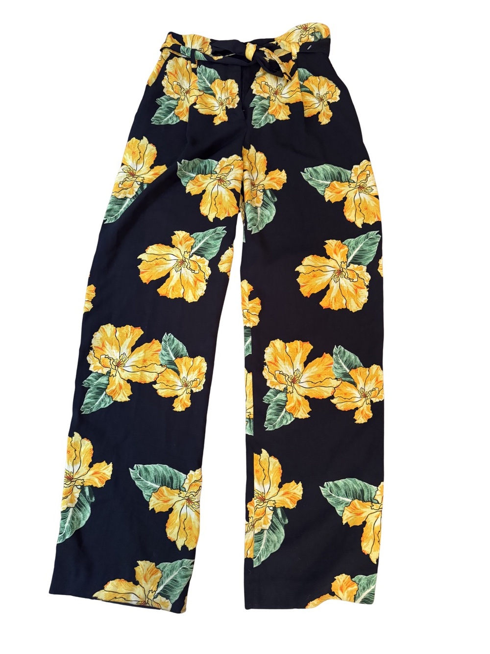 Zara Black Pants with Yellow Floral Accents